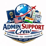 Admin Support Crew emblem with the US and Indian flags